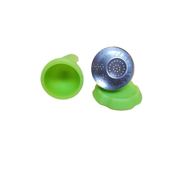 Tea Infuser Silicone Green Leaf Handle Stainless Steel Strainer With Drip Tray - Picture 5 of 6